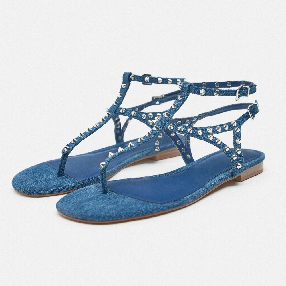 Price Firm - ZARA Studded Denim Sandals